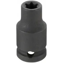 This impact socket is designed for use with 1/4" drive impact tools on external Torx fasteners. The E7 socket size fits standard external Torx applications. A black phosphate finish provides corrosion resistance and surface protection.