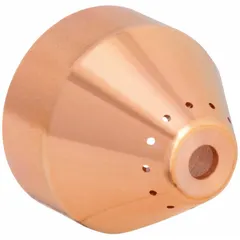 This mechanized shield cap is designed for machine-type Hypertherm Duramax HRT, HRTs, MRT, and Lock plasma torches. It directs the plasma arc and protects consumables from spatter during automated cutting operations. Rated for 85 A operation.