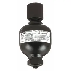 Uncharged diaphragm accumulator with 10 cu in fluid volume and Hydrin diaphragm. Maximum flow 11 gpm, SAE #6 port connection. Stores hydraulic fluid under pressure, absorbs shock, dampens pulsations, and supplements flow during peak demand in industrial hydraulic circuits.