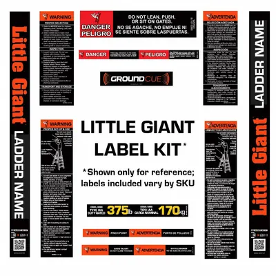 LITTLE GIANT Ladder Label Kit: For Stepladders, 15 Labels - Warning & Rating Labels