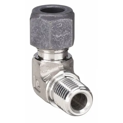 PARKER Compression Fitting Elbow: 3/8 in OD x 1/4 in Pipe Fitting Size - Single-Ferrule Stainless Steel Fittings
