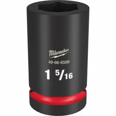 This 1" drive deep impact socket features a 1-5/16" SAE hex size with a 6-point design for full contact on hex fasteners. The friction ring retains the socket on the anvil. Suitable for heavy-duty fastening and loosening in industrial maintenance, heavy equipment repair, and construction applications.
