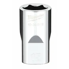 This 1/2 in drive, 15 mm socket features a 6-point design and chrome finish. Its anti-roll geometry prevents the socket from rolling on sloped surfaces, making it suitable for automotive repair, machinery maintenance, and general industrial assembly tasks.