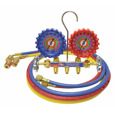 UNIWELD Manifold Gauge Set: 2 Valves, 3 Hoses, Series QS4L, 3 1/8 in Gauge - Analog Manifold Gauge Kits