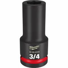 This 3/4" drive deep impact socket is designed for heavy-duty fastening and loosening of 3/4" SAE hex nuts and bolts. The 6-point deep profile provides maximum contact on fasteners, while friction retention holds the socket securely on the impact wrench anvil. Features a black phosphate finish for corrosion resistance.