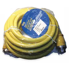 This 50 ft outdoor extension cord features a NEMA L15-50P plug and a single outlet. The 6/4 STOW cable is rated for temperatures from -4° to 140°F. Suitable for powering heavy-duty equipment or temporary power setups in outdoor environments.