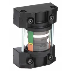 Visual indicator replacement part for hydraulic filtration systems. Mounts on outlet filters to signal when the filter element requires service, enabling maintenance planning without electrical connections.