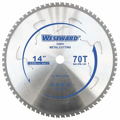 WESTWARD Circular Saw Blade: 14 in Blade Dia., 70 Teeth, 0.09 in Cut Wd, 1 in Arbor Size - Steel & General Metal-Cutting Blades