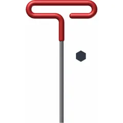 T-shaped hex key with 7/32 in SAE tip size, long alloy steel construction, and black finish. 4 in handle length. Used for tightening or loosening hex socket screws and bolts in confined spaces, common in machinery, automotive, and equipment servicing.