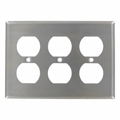 LEVITON Wall Plate: Duplex Outlet, 3 Gang, Silver - General Purpose Wall Plates