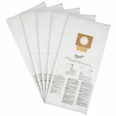 5-ply fleece replacement bag for wet and dry pickup. Designed for use with Milwaukee 0930-22HD shop vacuums. Suitable for collecting both dry dust and wet debris in workshop and construction cleanup applications.