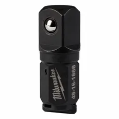 This 1/2" drive impact socket adapter features a square drive type with a black oxide finish. It is used to connect impact sockets to impact wrenches or drivers for fastening applications. The adapter includes a locking mechanism for secure attachment.