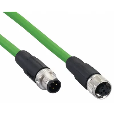 IFM M12 Connector to M12 Connector Cordset, D-Coded, 20 m, PVC, Green, IP67 - M12 Connector to M12 Connector Cordsets
