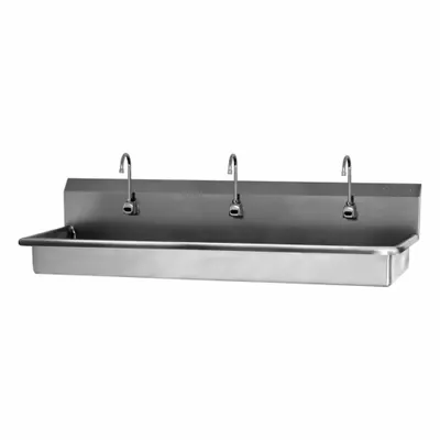 SANI-LAV Wash Station: 3 Stations, 5 in Bowl Dp, 65 in Bowl Lg, 16 1/2 in Bowl Wd - Three-Station Wall-Mounted Wash Stations with Faucets