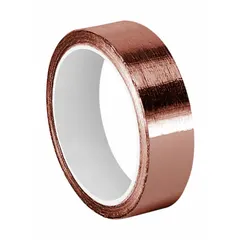 This copper foil tape is designed for general-purpose electrical applications including EMI/RFI shielding, grounding, and splicing. It provides a conductive path and is rated for 600 V. Suitable for use in electrical enclosures, control panels, and industrial maintenance.