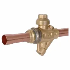This sweat connection refrigeration ball valve features a 1/2 in female sweat connection for brazed installation into copper lines. It includes a relief port and is rated for 700 psi. Suitable for on-off flow control in refrigeration systems.