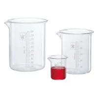 This low form beaker is made of translucent polypropylene, allowing clear viewing of contents. It features molded graduations for volume measurement and is designed without handles. Suitable for general laboratory tasks such as measuring, mixing, and heating liquids in non-sterile applications