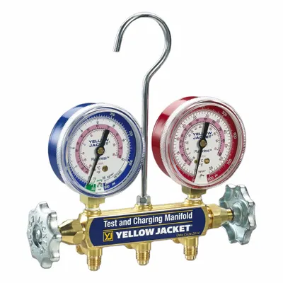 YELLOW JACKET Manifold Gauge: 2 Valves, 0 Hoses, Series 41, 2 1/2 in Gauge - Analog Manifolds