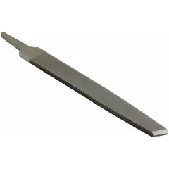 Rectangular file with single-cut teeth, double-cut configuration, single edge cut, and smooth cut finish. Length without tang is 12 inches. Suitable for precision metalworking, deburring, and finishing on aluminium and soft metals in fabrication, maintenance, and tool-die applications.