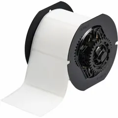 Thermal transfer precut label roll for BBP33 and i3300 printers. Features rubber permanent adhesive for durable identification in industrial environments. Contains 350 labels per roll.