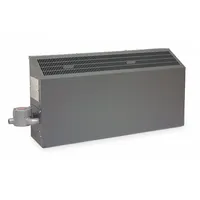 The MARKEL FEP-1812-1RA is a hazardous-location electric cabinet wall heater rated for 1.8 kW output. It operates on 120V AC, 1-phase power and has a gray housing. Cabinet dimensions are 34 in W x 18 in H x 9 in D; overall dimensions are 18 in H x 40 in W x 9 in D. Suitable for use in environments where flammable gases, vapors, or dust may be present