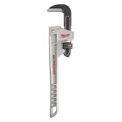 This straight pipe wrench features an aluminum body with serrated jaws for gripping and turning pipes. With a 12 in overall length and 2 in jaw capacity, it is suited for manual pipe work in plumbing and maintenance tasks. The ergonomic design reduces user fatigue during operation.