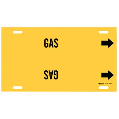 BRADY Pipe Marker: Gas, Yellow, Black, Fits 6 to 7 7/8 in Pipe O.D., 1 Pipe Markers - Gas Strap-On Pipe Markers