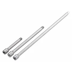 This hand socket extension set features a 1/4 in output drive size and is constructed from chrome. It is designed to extend the reach of a ratchet or driver when accessing fasteners in confined spaces. Typical applications include automotive repair, machinery maintenance, and general assembly work.