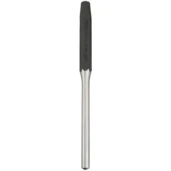 This roll-pin removing punch features a hexagon, ball-type design for driving out roll pins during maintenance and assembly. It has a 1/2 in shank width, 4 in taper length, and 7-1/2 in overall length. The punch is SAE-rated and suitable for general industrial applications.