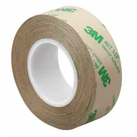 This 3M 467MP adhesive transfer tape is 4 inches wide and 20 yards long with a 2.3 mil thickness. It features an acrylic adhesive on a transparent film with a polycoated kraft paper liner. The repositionable bond allows alignment before permanent adhesion, suitable for bonding films, foils, and plastics in industrial assembly, signage, and electronics