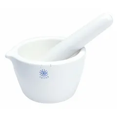 This mortar and pestle set is made of porcelain, offering chemical resistance and easy cleaning. It features a 70 mm mortar height, 275 mL capacity, and 160 mm pestle length. Suitable for grinding and mixing solid materials into fine powders or pastes in laboratory and industrial sample preparation.