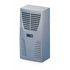 Wall-mounted air conditioner for indoor electrical enclosures in dust-tight environments. Provides cooling only, operating at 230 V. Suitable for removing heat generated by sensitive electronics within enclosures.