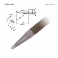 HAKKO Soldering Tip: T39 Series, Bevel, 4 mm W, 15 mm Lg (MPN T39-BC2040)