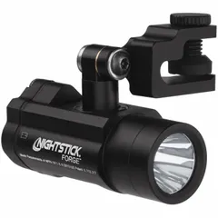 Helmet-clip light delivering 360 lumens max brightness, 218-meter max beam distance, and 30-hour max run time. Includes two CR123 batteries. Suitable for hands-free illumination in industrial, maintenance, and inspection tasks.