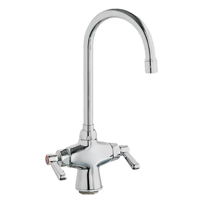 CHICAGO FAUCETS Gooseneck Kitchen Faucet: Single-Post, Deck, Cast Brass - Single-Post Bar Sink Faucets