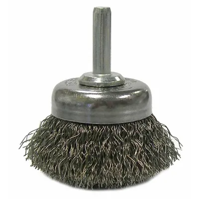 WEILER Crimped Wire Cup Brush: Crimped Steel, 1 3/4 in Brush Dia, 1/4 in Shank - Light-Cleaning Brushes for Carbon Steel
