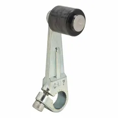 Fixed rotary lever roller accessory for 9007C series limit switches. Features an outside offset roller position and a 1.38-inch maximum arm/operator length. Used to actuate the switch when contacted by a moving machine part in industrial automation and conveyor systems.