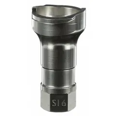 This stainless steel S16 adapter connects PPS series disposable cup liners to spray guns. It features a 3/8 in thread size and is used in painting and coating applications for reliable fluid delivery.