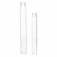 Colorless round-bottom glass culture tube with 20 mm body diameter and 113 mm overall height, providing a 20 mL capacity. Not graduated and does not include a closure. Suitable for culturing microorganisms, sample storage, and general mixing in laboratory settings.