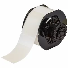 This wraparound label measures 3 3/4 in x 2 in with a 2 in core, made of self-extinguishing vinyl in a clear matte finish. It is designed for use with the i3300 printer series and requires B30-R4300 ribbon. Typical applications include wire and cable marking and general industrial identification.