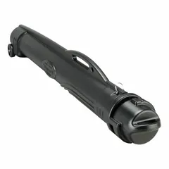 This protective tube case is constructed of black plastic and features a lockable closure for secure storage. It has an overall length of 112 inches and an overall width of 11 1/2 inches, with two wheels for mobility. Suitable for transporting and protecting long, cylindrical items.
