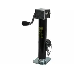 Trailer jack designed to support and level a trailer when detached from the tow vehicle. Provides stable lifting for loading, parking, or maintenance tasks. Suitable for use in fleet maintenance and towing equipment applications.