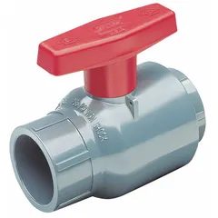 This SPEARS one-piece CPVC ball valve features a 1-1/2 inch straight connection and a tee handle. Rated for a maximum working pressure of 235 psi (CWP), it is suitable for manual on/off flow control in CPVC piping systems handling water, chemicals, or corrosive fluids.