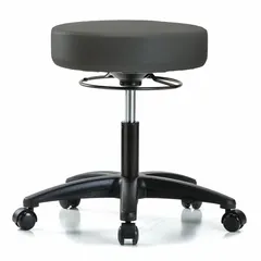 Vinyl Lab Stool, Gray, 18-23 in Height, 5 Glides, Fiberglass Base