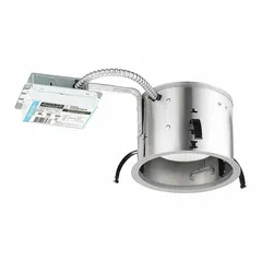 This remodeled-ceiling recessed LED downlight housing is designed for flat ceilings. It delivers 600 lumens at 4000K with a 90 CRI, consumes 8.9 watts, and operates on 120 to 277V AC. The unit is dimmable and airtight. Trim color and style are available separately; no reflector or baffle is included.