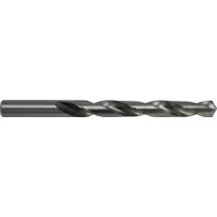 This jobber-length drill bit is made from high-speed steel and features a 118° point angle with a slow spiral flute design. It is intended for horizontal drilling applications where efficient chip evacuation is required. The 23/64" diameter bit is suitable for use in metalworking and production environments