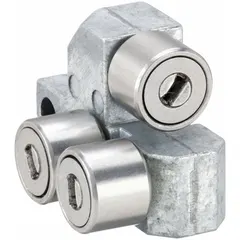 This front blade guide assembly is a replacement part for band saws. It guides the blade during cutting operations to maintain straight, accurate cuts and reduce blade deflection. Used in metalworking, fabrication, and construction applications.