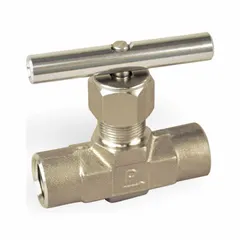 This Parker V Series needle valve features a 316 stainless steel inline body with integral bonnet and PTFE packing. It has a regulating stem for precise flow control of oil media, 1/2 in pipe size, and compression x compression connections. Complies with ISA S75.02 standards.