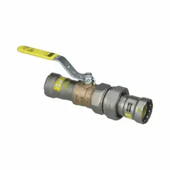 This bronze ball valve features a straight pattern and a locking lever handle for secure shutoff. Rated for a maximum pressure of 125 psi CWP, it includes PTFE components. Suitable for flow control in water, oil, and gas piping systems.