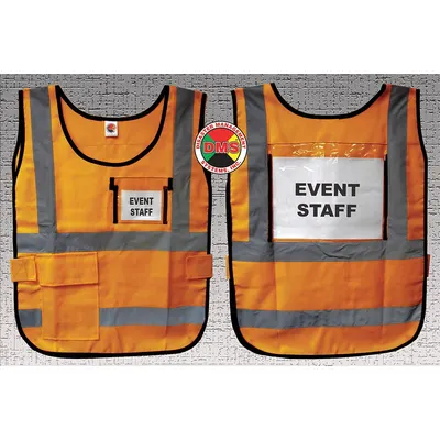 DISASTER MANAGEMENT SYSTEMS Safety Vest: Safety Vest ANSI Class Class 1, Orange, Nylon - Legend Insert Safety Vest